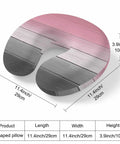 U Shaped Memory Foam Travel Neck Pillow With Pink Wood Grain Finish showing dimensions 11.4 x 11.4 x 3.9 inches