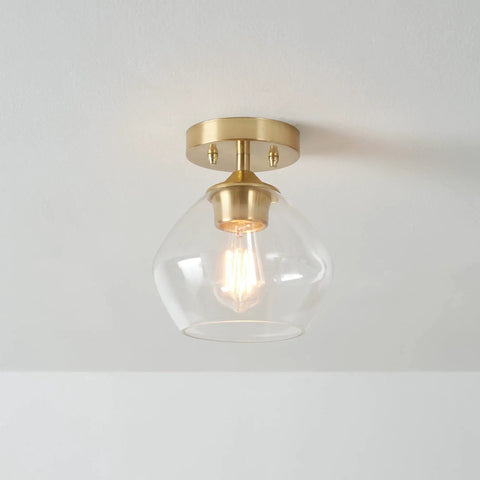 Harrow 1 Light Semi Flush Mount Ceiling Light In Matte Brass With Clear Glass Shade, vintage modern style, ceiling view