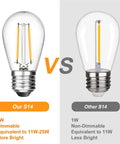 Comparison of our 2W dimmable S14 LED bulb vs other 1W non-dimmable bulb. 25 Pack 2W S14 LED Bulbs Replacement for Outdoor String Lights.