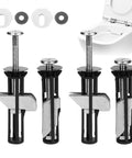Sturdy Four Piece Toilet Seat Bolt Kit Crafted From Top Shelf 304 Stainless Steel For Hassle Free Bathroom Upgrades And Dead Set Reliable Mounting Power To Keep Your Seat Locked Down Tight Year Round with silver fasteners and rubber washers.