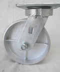Heavy Duty Swivel Casters Kingpinless Semi Steel Wheels Six Inch By Two Inch 1200 Pound Capacity Per Wheel close-up view of a wheel