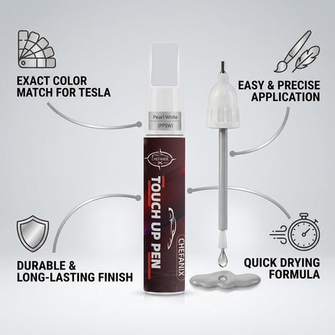 Tesla Touch Up Paint Pen For Model 3 Y S X Pearl White Multi Coat PPSW Exact Color Match Car Paint Scratch Repair 2 In 1 Brush And Pen