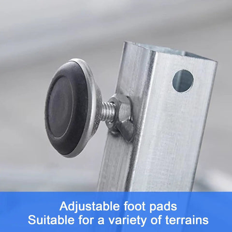 Sturdy Adjustable Conveyor Roller Table Stand With Heavy Duty Galvanized Build And Rock Solid Stability Perfect For Table Saws And Planers To Boost Your Shop Workflow Effortlessly adjustable foot pad detail.