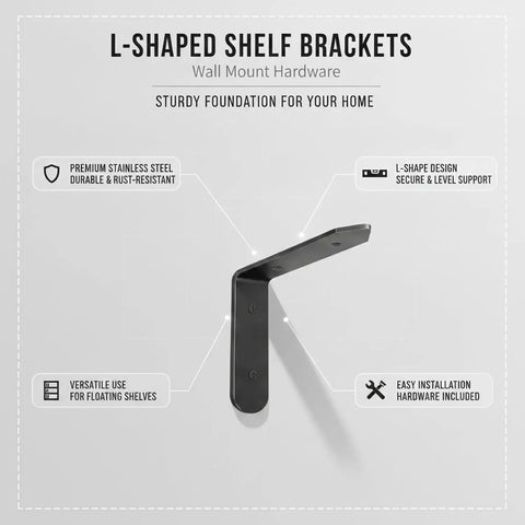 Tough As Nails Black L Shaped Shelf Bracket Stainless Steel Wall Mount For Floating Shelves, corrosion resistant heavy duty support