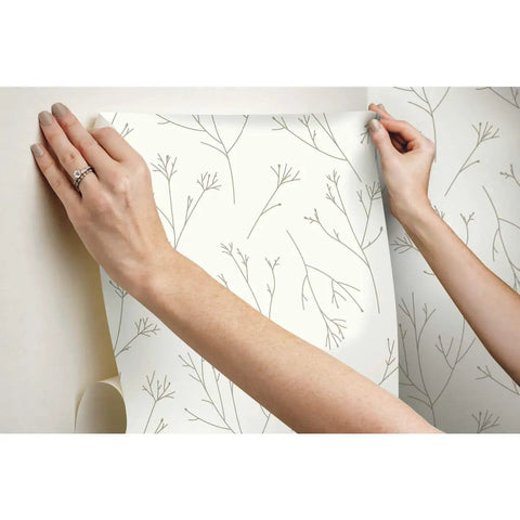 Applying Brown And White Twigs Peel And Stick Wallpaper Roll For Easy Wall Makeover, Nature Inspired Pattern, removable decor