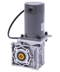 12V Variable Speed Worm Gear Reducer Motor RV40 120W 50K high torque motor with 0.71 inch output bore, grey housing, side view