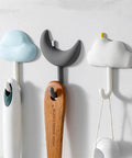 3 Pc Wall Mounted Hooks Set Grey Creative Home Storage Solution For Keys Towels And Sundries Sleek Kitchen Bathroom Organizer Rack Nifty Space Saving Design, featuring decorative cloud and moon designs.