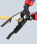Knipex Forged Wire Stripper 13 72 8 8 Inch Heavy Duty Tool For Solid And Stranded Wire 10 To 20 AWG in action cutting wire