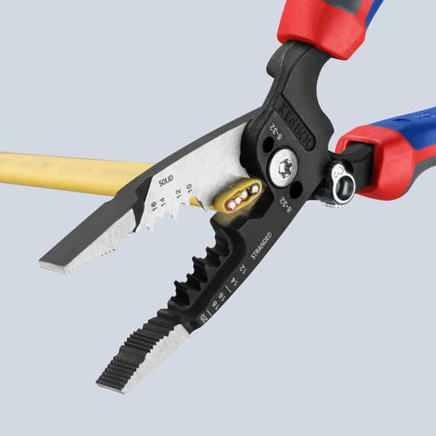 Knipex Forged Wire Stripper 13 72 8 8 Inch Heavy Duty Tool For Solid And Stranded Wire 10 To 20 AWG in action cutting wire