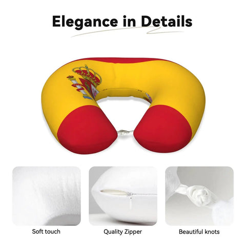 Spanish Flag Print U Shaped Travel Pillow With Memory Foam Core For Napping On Planes Cars Trains Home Or Office And Cervical Neck Support For Relaxed Comfort
