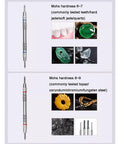 4 Pack Hardness Test Kit For Mineral ID And Jewelry Testing With Stainless Steel Scratch Pens, Dual-Ended 2-9 Mohs Scale, Storage Box, Great For Jade, Glass, And Gemstones. Dual-ended stainless steel Mohs pen, 6-7 and 8-9 scale