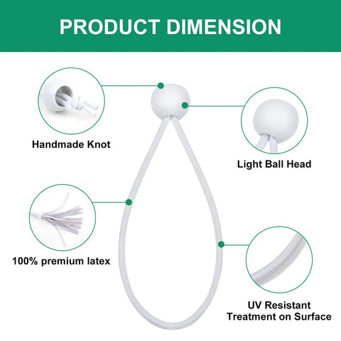 Heavy Duty Ball Bungee Cords 50 Pack, Workhorse 6 Inch White Ball Tarp Tie Down For Shelter Camping Cargo Tent Poles RVs And Outdoor Gear UV Resistant Durable 1 Inch Ball Size, Easy Tie Down And Secure