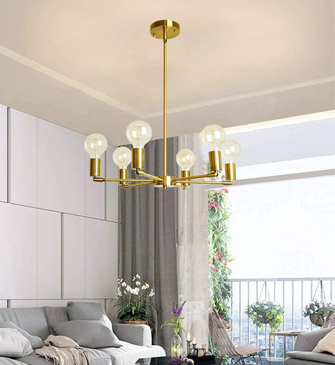 6 Light Sputnik Chandelier In Modern Gold Brushed Brass Mid Century Pendant Light Semi Flush Mount Rotatable 180 Degree Lamp Cups For Dining Kitchen Living Room Bedroom Lighting