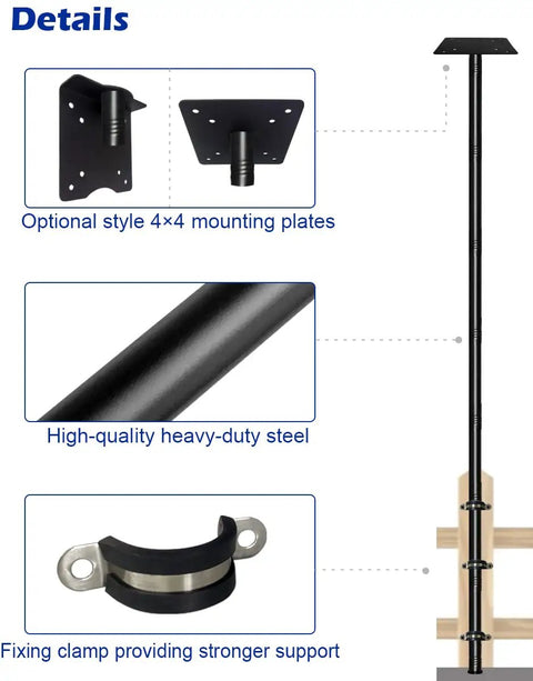 105 Inch Heavy Duty Bird Feeder Pole Kit for Deck Fence and Patio Railing Adjustable Universal Mounting Post detail view
