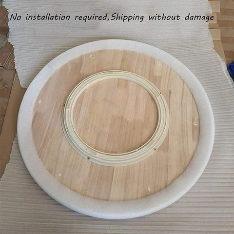 Top Shelf Natural Wood Lazy Susan Turntable Silent Swivel Serving Carousel shape with protective edge and sturdy base.