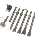 Versatile Air Hammer Kit With 8 Pc Chisel Heads For Rust Removal Metal Chipping And Heavy Duty Automotive Repair Tools Built Tough To Chip Old Paint., 8-piece steel air hammer chisel set with spring, 119mm and 175mm heads, 10mm shank