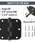 30 Pack Matte Black Door Hinges 3.5 X 3.5 Inches With 5/8 Radius, Heavy Duty Interior Door Hardware, with screws and removable pin