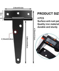 Top Shelf Heavy Duty T Hinge Set Including Six Matte Black Iron Brackets Perfect For Garden Shed Barn Door Cabinet And Gate Install Rust Resistant Finish Built Like A Tank For Everyday Grind with product measurements