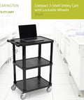 3 Tier Compact Utility Cart With Lockable Wheels Heavy Duty Plastic Organizer Rolling Cart For Office Crafts Kitchen Tools And More Holds Up To 300 Lbs Black in kitchen