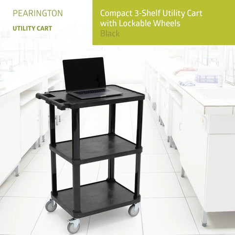3 Tier Compact Utility Cart With Lockable Wheels Heavy Duty Plastic Organizer Rolling Cart For Office Crafts Kitchen Tools And More Holds Up To 300 Lbs Black in kitchen