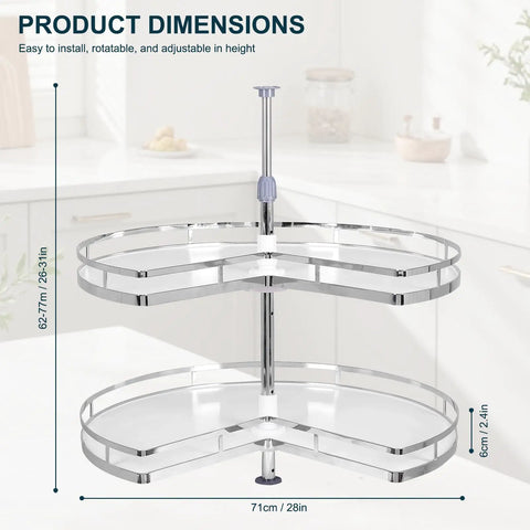 Two Tier Blind Corner Cabinet Kidney Lazy Susan With Adjustable Height Chrome Finish For Base Cabinets in modern kitchen