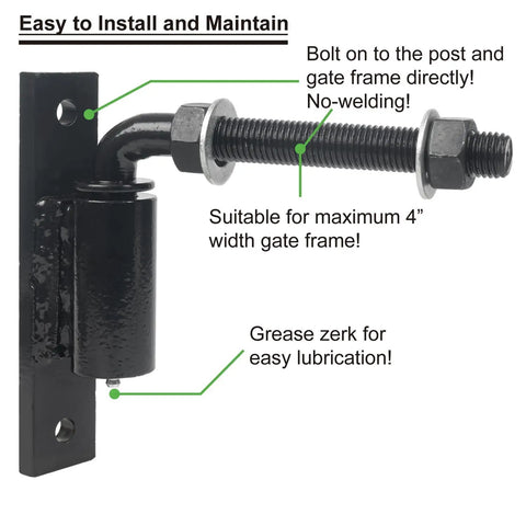 Beefy Three Quarter Inch J Bolt Gate Hinge For Large Driveway Gates Up To 1100 Pounds No Welding Lubricated Ball Bearing Hinge 2 Packs Bolt On Heavy Duty Swing Gate Hardware, black steel bolt-on hinge