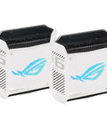ROG Rapture GT6 Tri Band WiFi 6 Mesh System for Gaming, White, 2 Pack, side view with blue logo
