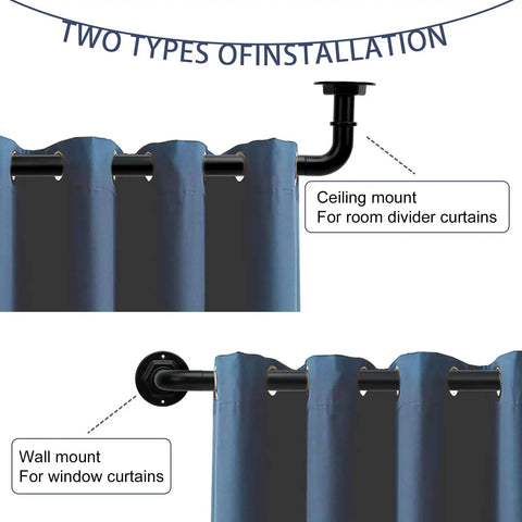 Two installation types for Heavy Duty Adjustable Blackout Curtain Rod Set From 16 To 144 Inches Wrap Around 1 Inch Diameter Metal Rod Kit