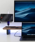 Heavy Duty Power Strip With USB C And Two USB A Ports, 12 AC Outlets, setup on home office desk with monitor and laptop