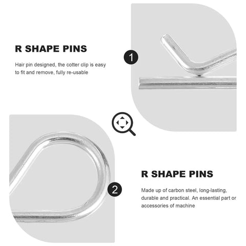Close-up of 20 Piece R Shaped Hair Pin Cotter Clips Carbon Steel Spring Fasteners Kit for Automotive and Trailer Hitch Lock System