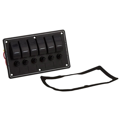 Water Resistant 6 Position Circuit Breaker Panel For Boats Black With IP66 Protection LED Indicator Lights and rubber gasket