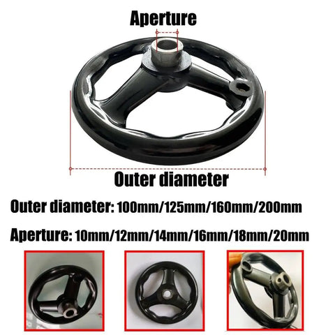 Heavy Duty Bakelite Three Spoke Handwheel 4 Inch To 8 Inch Dia With Removable Crank Handle For Industrial Machines And DIY Projects That Look Awesome And Feel Solid, black 100-200mm, 10-20mm bore