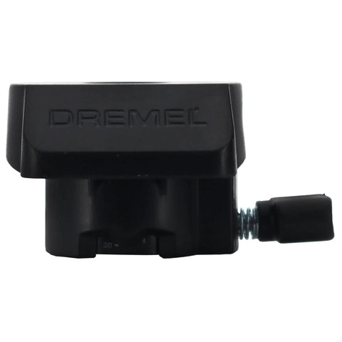 Heavy Duty Sanding And Grinding Guide Attachment For Rotary Tools, Dremel brand, black plastic, front view showing detailed design.