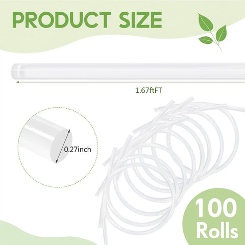 100 Pack Clear Hot Glue Sticks For Most Glue Guns, 1.67 Ft Long, 0.27 Inch Diameter Mini Melts, size diagram