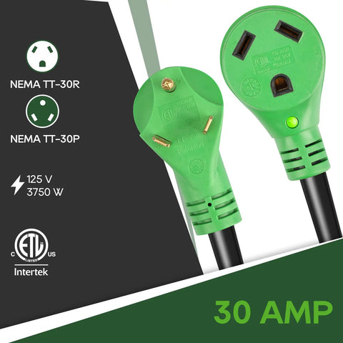 Beefy 50 Foot 30 Amp RV Extension Cord With TT-30P TT-30R Connectors, Weatherproof 10/3 STW Cable, 3750 Watt Capacity, Durable Outdoor RV Power Cord for Campers and Travel Trailers, TT-30 plug set