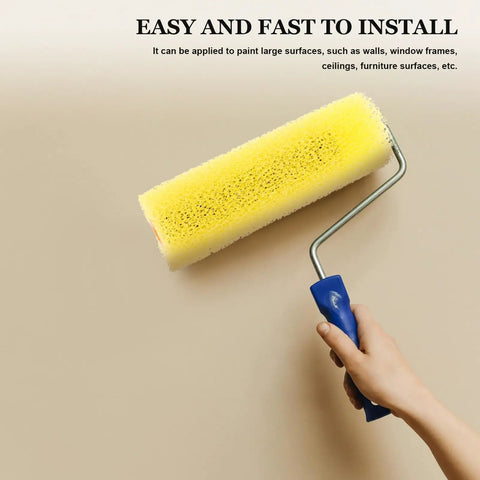 10 Piece Pack of Heavy Duty Sponge Paint Roller Sleeves Serving as Durable Texture Cover Replacements in use on wall.
