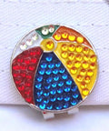 Colorful Beach Ball Crystal Golf Marker for Putting Green, Premium 1 Inch Ball Marker on white background, unique accessory