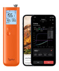 Sync Gold Gen2 Sub 1G Wireless Meat Thermometer With 6 Sensors And LCD Display For Precise Cooking Ultra Reliable Sub 1 GHz Signal Faster Temps Easy Setup And Hands Free Monitoring For Stove Or Grill, orange handheld unit with phone app