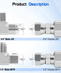 Three Quarter JIC 37 Degree Male To Half Inch NPTF Male Hydraulic Hose Fittings 90 Degree Elbow Adapter For Tight Space Routing And Easy System Fit That Keeps It No Fuss Smooth Leak Free Installations In Tight Machinery And Vehicle Setups. 90° elbow adapter, steel, for hydraulic machinery