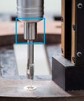 Three Quarter Inch Weldon Tap Holder For Three Eighth Inch Taps in use on magnetic drill press, close-up view