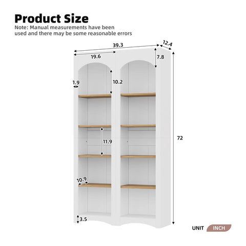 Dimensions of Built Tough Free Standing Five Tier Book Shelves With Adjustable Shelves Farmhouse Two Tone Bookcase Set