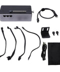 Plug and Play External Gpu Enclosure With Oculink And Usb4 Hot Swap Support Featuring A Rock Solid Eight Hundred Watt Power Supply To Upgrade Your Laptop Setup Today Black parts including cables, power supply, and desktop mount.