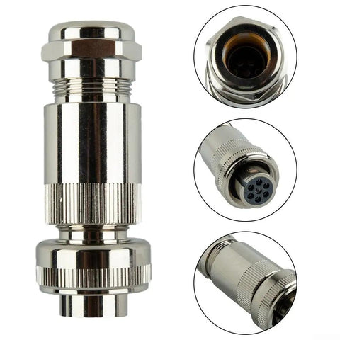 Rock Solid 7 Pin Proportional Valve Connector with full metal housing, showcasing multiple angles, designed for hydraulic valves.