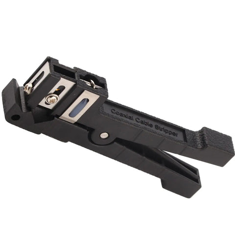 Versatile Adjustable Wire Striper Hand Tool With Multiple Blade Options For Precise Cable Peeling, compact black design.
