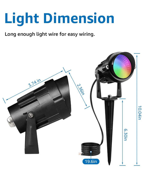 Dimensions of 12W RGB Low Voltage Landscape Lights With RF Remote, Waterproof Outdoor Yard Garden Pathway Color Changing Spotlights, 2 Pack