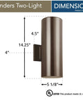 Bullets Cast Aluminum Outdoor Wall Sconce In Bronze Finish, Two Light Exterior Fixture dimensions with weatherproof LED conversion