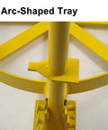 Arc-shaped tray detail of No Sweat Heavy Duty Drum Dolly For 55 Gallon Steel Barrels Reinforced Rolling Cart.