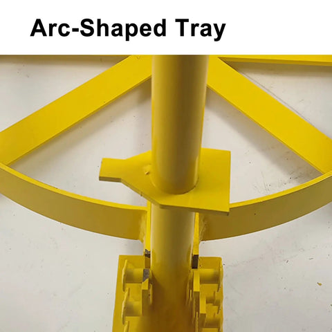 Arc-shaped tray detail of No Sweat Heavy Duty Drum Dolly For 55 Gallon Steel Barrels Reinforced Rolling Cart.