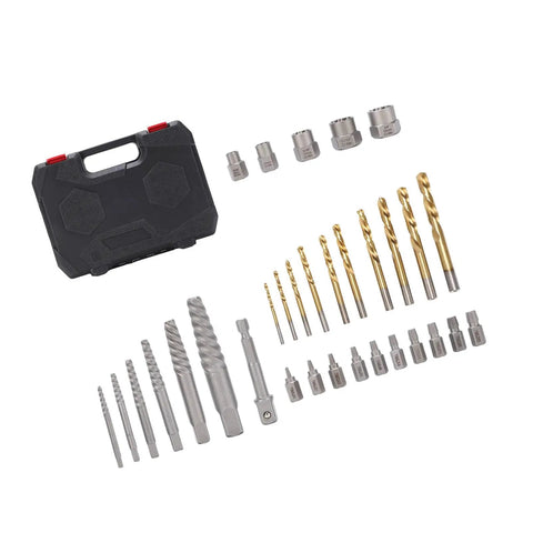 Grab This Awesome 32 Pc Screw Extractor Set With Heavy Duty Reverse Drill Bits For Fixing Stripped Bolts And Broken Nuts Like A Boss Using Tough Chrome Molybdenum Steel Tools With Storage Case, 32-piece kit