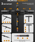 68 In 1 Magnetic Ratcheting Screwdriver Kit With Detachable T Handle showing assembly and flexibility of components